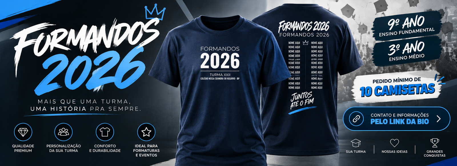 Camisetas personalizadas Formandos 2026 para 9º Ano e 3º Ano